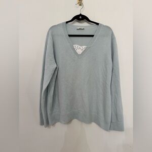 Women’s Vince 100% Cashmere Lace V-Neck Ribbed Winter Super Soft Sweater XL
